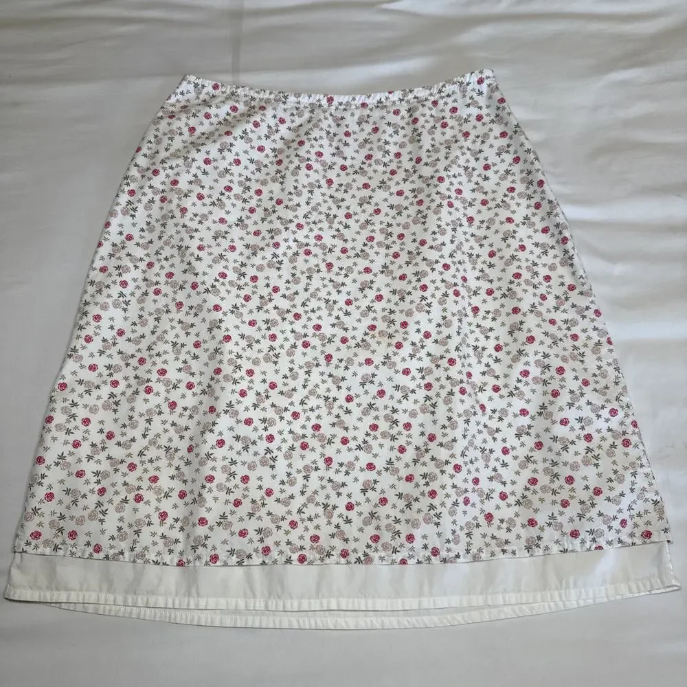 Hanna Anderson Ivory Floral Rose Skirt 100% Cotton Layered Lined Womens 12 EUC